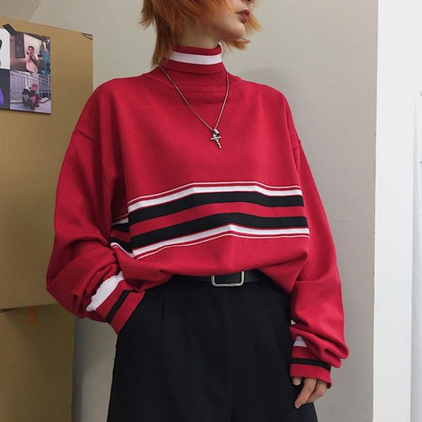 women's sweaters 2021 male female style spring autumn turtleneck fashion striped loose casual long sleeve pullovers knitted sweate cc24, White;black
women's sweaters 2021 male female style spring autumn turtleneck fashion striped loose casual long sleeve pullovers knitted sweate cc24, White;black