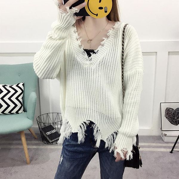 deep v neck tassels irregular loose crop sweater women's sweaters, White;black
deep v neck tassels irregular loose crop sweater women's sweaters, White;black