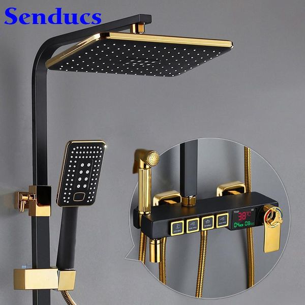 thermostatic shower set with 12 inch rainfall bathroom head quality brass bathtub faucets black gold digital sets
thermostatic shower set with 12 inch rainfall bathroom head quality brass bathtub faucets black gold digital sets