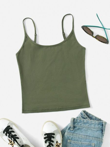 solid adjustable strappy cami q1di#, White