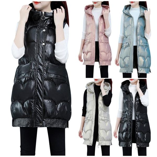 women's vests pu leather women fashion autumn winter thicken hooded pockets long jacket quilted coats elegant solid parka outwear, Black;white
women's vests pu leather women fashion autumn winter thicken hooded pockets long jacket quilted coats elegant solid parka outwear, Black;white