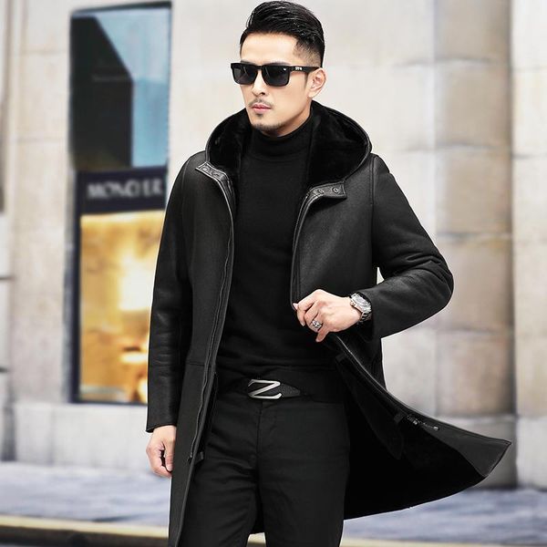 men's leather & faux winter thickened natural fur integrated mid-length windproof men outdoor windbreaker jacket for hooded coa, Black
men's leather & faux winter thickened natural fur integrated mid-length windproof men outdoor windbreaker jacket for hooded coa, Black
