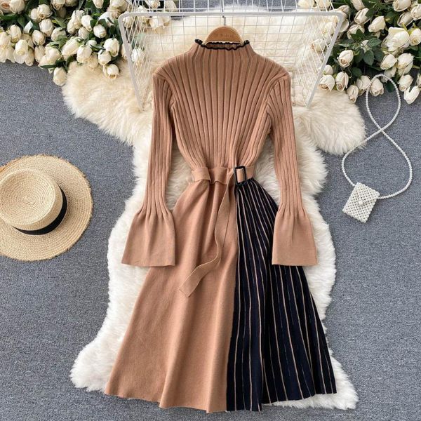 casual dresses elegant ladies knit pleated midi dress women o neck flare sleeve sashes 2021 female autumn winter bodycon sweater vestidos, Black;gray
casual dresses elegant ladies knit pleated midi dress women o neck flare sleeve sashes 2021 female autumn winter bodycon sweater vestidos, Black;gray
