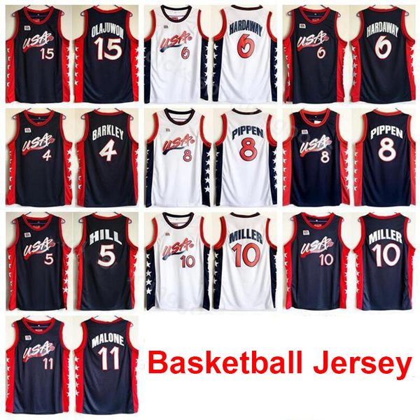 1996 us basketball jersey dream three 4 charles barkley 5 hill 10 miller 6 penny hardaway 8 scottie pippen 15 hakeem olajuwon american, Black
1996 us basketball jersey dream three 4 charles barkley 5 hill 10 miller 6 penny hardaway 8 scottie pippen 15 hakeem olajuwon american, Black