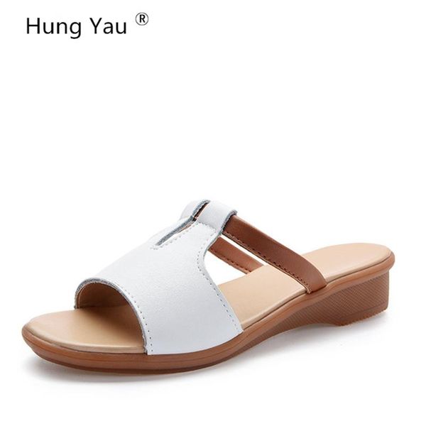 women sandals genuine leather shoes summer style flip flops wedges fashion plus size platform female slides lady, Black
women sandals genuine leather shoes summer style flip flops wedges fashion plus size platform female slides lady, Black