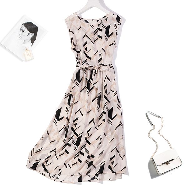 dress women's 100% pure silk cream printed long dress scoop neck sleeveless belted jn522, Black;gray
dress women's 100% pure silk cream printed long dress scoop neck sleeveless belted jn522, Black;gray