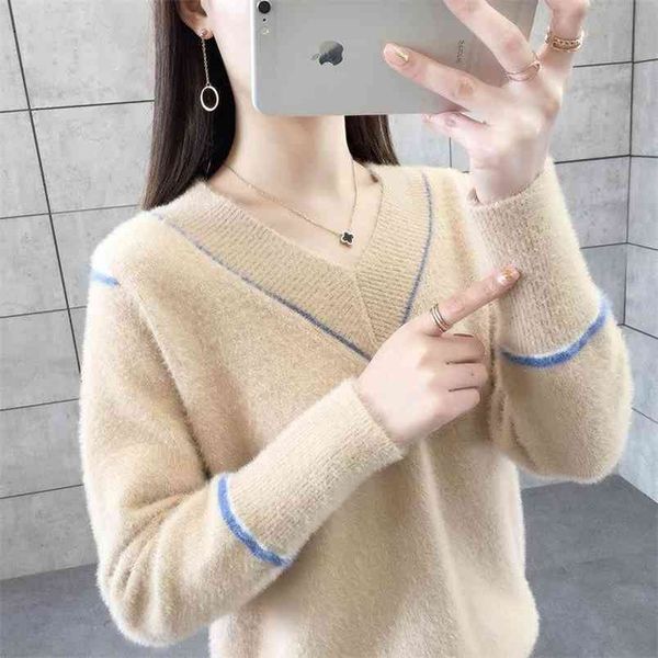 faux mink wool v-neck sweater women autumn and winter soft loose pullover sweaters can be worn outside 210427, White;black
faux mink wool v-neck sweater women autumn and winter soft loose pullover sweaters can be worn outside 210427, White;black