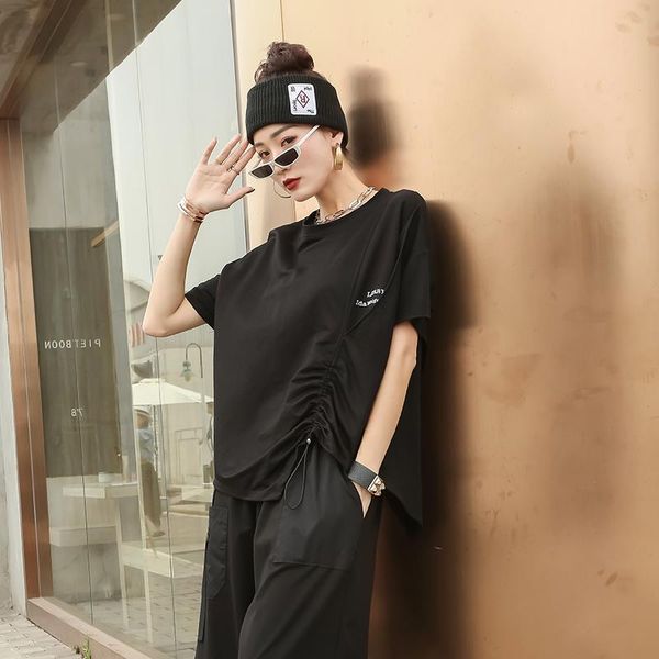 short sleeve t-shirt women 2021 summer fashion round neck pullover drawstring letter print loose t shirt female women's, White
short sleeve t-shirt women 2021 summer fashion round neck pullover drawstring letter print loose t shirt female women's, White