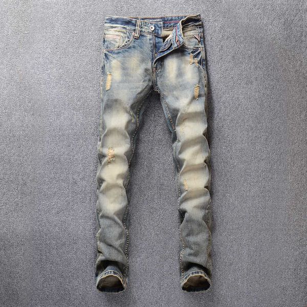 men's jeans italian vintage fashion retro yellow slim fit ripped men cotton denim pants designer homme 9j9w l30u, Blue
men's jeans italian vintage fashion retro yellow slim fit ripped men cotton denim pants designer homme 9j9w l30u, Blue