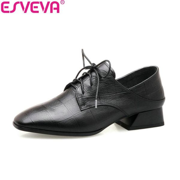 dress shoes esveva 2021 women pumps lace up casual cow leather pu square med heels concise toe ladies size 34-42, Black
dress shoes esveva 2021 women pumps lace up casual cow leather pu square med heels concise toe ladies size 34-42, Black