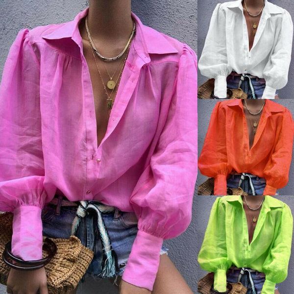 fashion women summer long sleeve button blouse solid v neck casual plus size shirt women's blouses & shirts, White
fashion women summer long sleeve button blouse solid v neck casual plus size shirt women's blouses & shirts, White