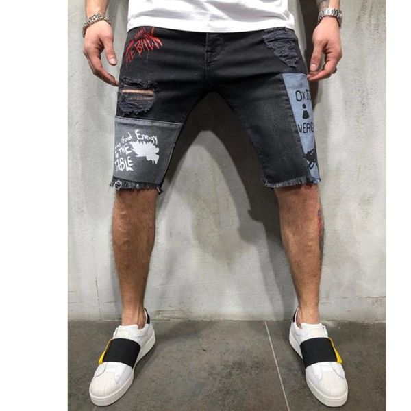 spring/summer mens slim printed denim shorts casual patchwork ripped knee length cotton male webbing men's jeans, Blue
spring/summer mens slim printed denim shorts casual patchwork ripped knee length cotton male webbing men's jeans, Blue