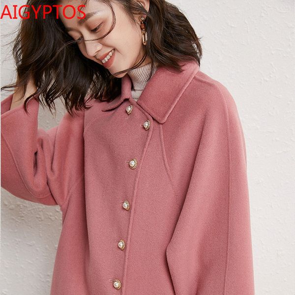 women's wool & blends autumn and winter retro oblique flap temperament pearl buckle double-sided wool coat mid-length 06a1, Black
women's wool & blends autumn and winter retro oblique flap temperament pearl buckle double-sided wool coat mid-length 06a1, Black