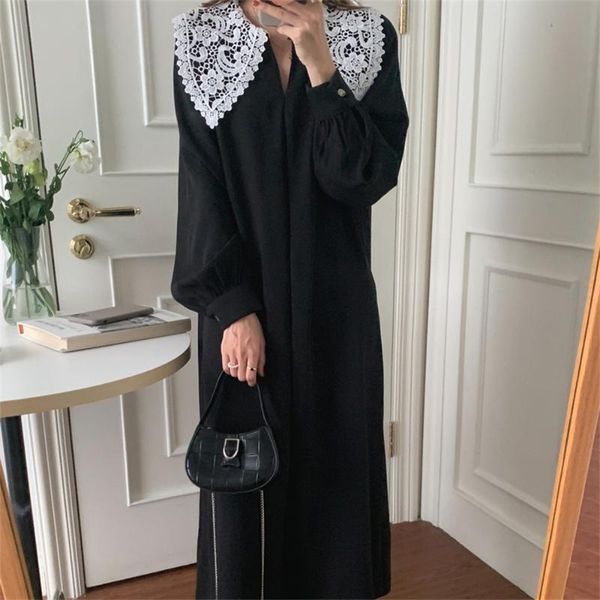 casual dresses v-neck women hook flowers shawl maxi dress lace sweet 2021 elegant loose-fitting autumn gentle ol vestidos, Black;gray
casual dresses v-neck women hook flowers shawl maxi dress lace sweet 2021 elegant loose-fitting autumn gentle ol vestidos, Black;gray