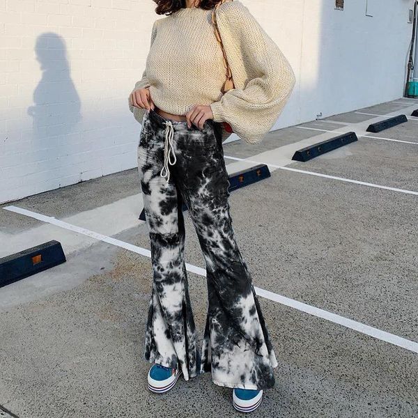 women's pants & capris women casual streetwear tie dye long flared elastic drawstring high waist wide hem bell-bottom trousers, Black;white
women's pants & capris women casual streetwear tie dye long flared elastic drawstring high waist wide hem bell-bottom trousers, Black;white