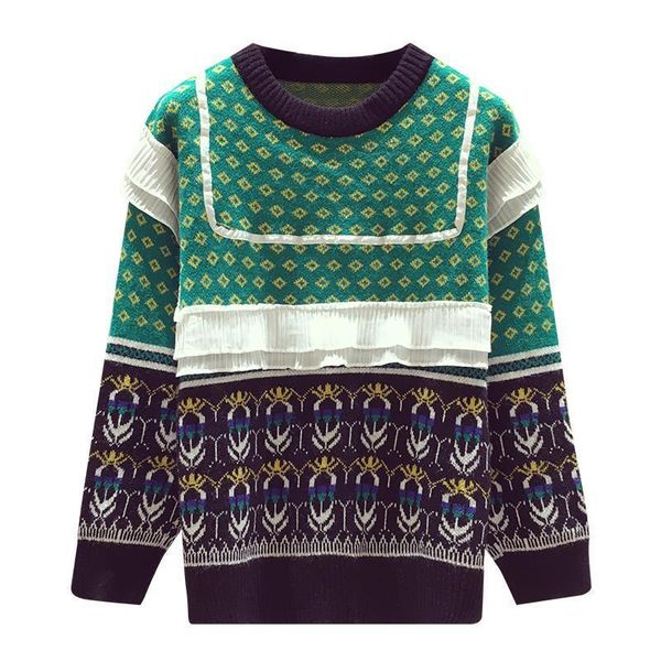 women's sweaters sweater pullover 2021 autumn and winter korean loose retro lace splicing fashion knitted top, White;black
women's sweaters sweater pullover 2021 autumn and winter korean loose retro lace splicing fashion knitted top, White;black