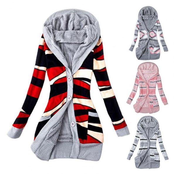women's knits & tees striped print long sleeve sweater coat autumn winter buttons closure hooded plush lining cardigan outerwear, White
women's knits & tees striped print long sleeve sweater coat autumn winter buttons closure hooded plush lining cardigan outerwear, White
