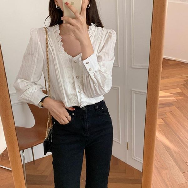 women's blouses & shirts 2021 spring white shirt women v neck long puff sleeve lace patchwork chiffon blouse korean fashion ladies
women's blouses & shirts 2021 spring white shirt women v neck long puff sleeve lace patchwork chiffon blouse korean fashion ladies