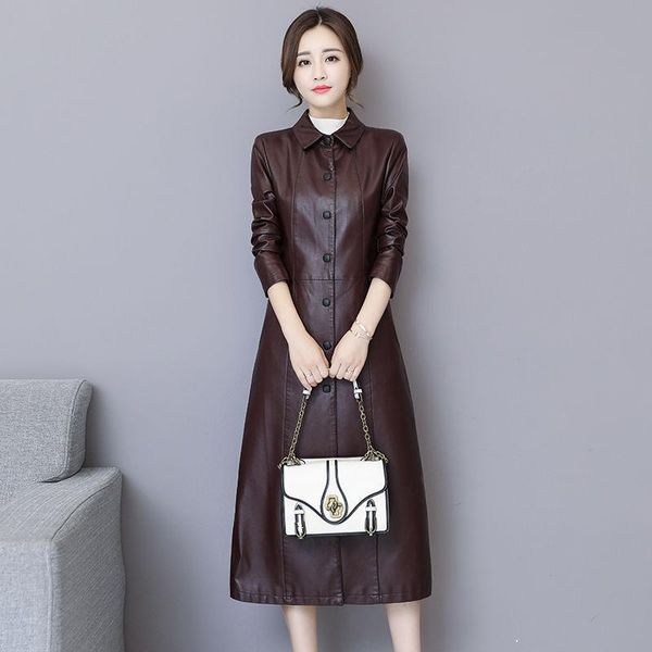 women's leather & faux 2021 autumn winter women korean single breasted jacket female slim elastic waist long pu coat a217, Black
women's leather & faux 2021 autumn winter women korean single breasted jacket female slim elastic waist long pu coat a217, Black