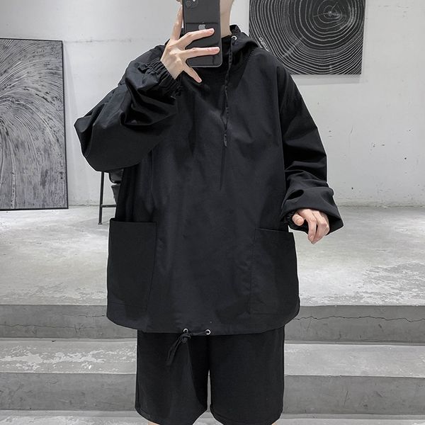 2021 new men's spring and autumn korean loose hedging casual all-match tooling hoodies fashion, Black
2021 new men's spring and autumn korean loose hedging casual all-match tooling hoodies fashion, Black