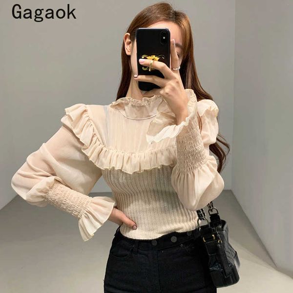 woman sweaters spring autumn turtleneck office lady lantern sleeve ruffles wild sweater korean chic pullover 210531, White;black 
woman sweaters spring autumn turtleneck office lady lantern sleeve ruffles wild sweater korean chic pullover 210531, White;black