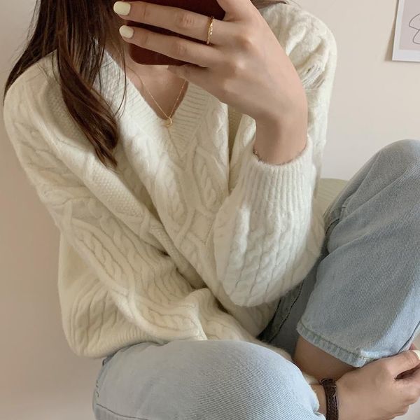 women's sweaters whcw cgdsr 2021 vintage oversized sweater women elegant loose knitted cute spring winter korean style pullover jumper, White;black
women's sweaters whcw cgdsr 2021 vintage oversized sweater women elegant loose knitted cute spring winter korean style pullover jumper, White;black