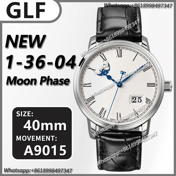 wristwatches men's automatic mechanical watch 40mm 1-36-04 excellence panorama date moon phase ss glf white dial on black leather strap, Slivery;brown
wristwatches men's automatic mechanical watch 40mm 1-36-04 excellence panorama date moon phase ss glf white dial on black leather strap, Slivery;brown