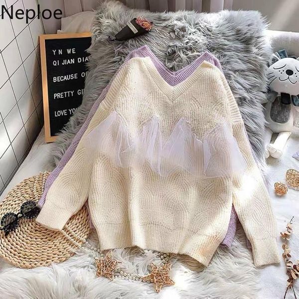 neploe korean causal pullover sweater 2021 autumn mesh ruffle patchwork pull femme long sleeve v-neck knitted jumpers 4d638 women's swe, White;black
neploe korean causal pullover sweater 2021 autumn mesh ruffle patchwork pull femme long sleeve v-neck knitted jumpers 4d638 women's swe, White;black