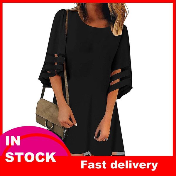 40 summer black casual womens dresses o neck mesh 3 4 bell sleeve loose shirt lady elegant solid vestido, Black;gray
40 summer black casual womens dresses o neck mesh 3 4 bell sleeve loose shirt lady elegant solid vestido, Black;gray