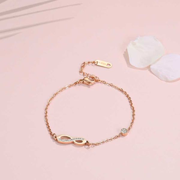 link, chain 316l stainless steel rose gold color embed zircon infinity symbol charms bracelets for women fashion trend fine jewelry, Black
link, chain 316l stainless steel rose gold color embed zircon infinity symbol charms bracelets for women fashion trend fine jewelry, Black
