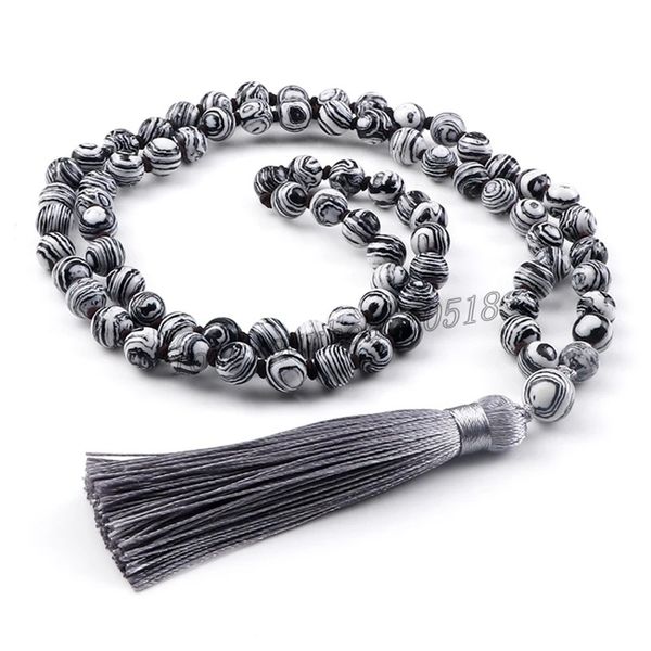 handmade knotted long necklace 8mm grey malachite natural stone mala beads tassel necklace for women men yoga friendship jewelry, Silver
handmade knotted long necklace 8mm grey malachite natural stone mala beads tassel necklace for women men yoga friendship jewelry, Silver