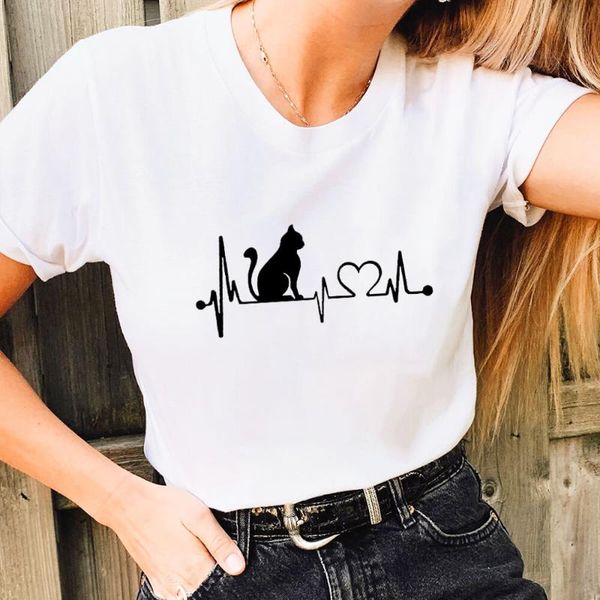 women's t-shirt cat heartbeat lifeline 100%cotton printed t shirt summer funny casual o-neck pullovers short sleeve pet lover, White
women's t-shirt cat heartbeat lifeline 100%cotton printed t shirt summer funny casual o-neck pullovers short sleeve pet lover, White