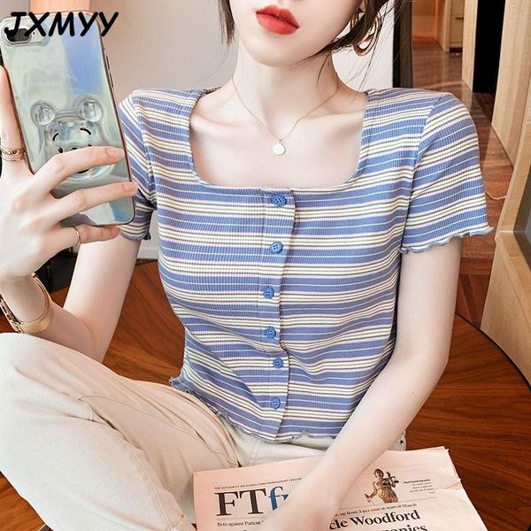 women's t-shirt square neck slim 2021 summer short striped wild korean short-sleeved bottoming shirt jxmyy, White
women's t-shirt square neck slim 2021 summer short striped wild korean short-sleeved bottoming shirt jxmyy, White