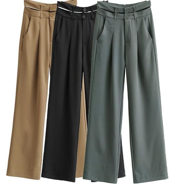 women's pants & capris zhenbaili 2021 za summer fashion double waistline design women long trousers lady suit female casual straight pa, Black;white
women's pants & capris zhenbaili 2021 za summer fashion double waistline design women long trousers lady suit female casual straight pa, Black;white