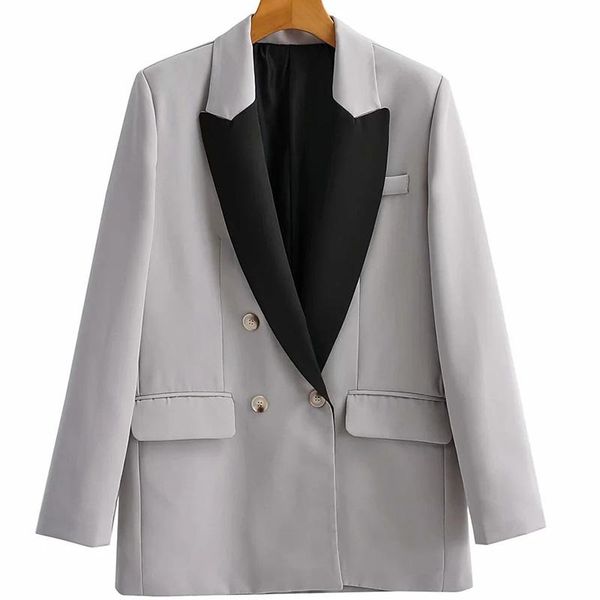 women's suits & blazers blingblingee contrast black lapel double bresated grey women casual loose autumn flap pockets female long jacke, White;black
women's suits & blazers blingblingee contrast black lapel double bresated grey women casual loose autumn flap pockets female long jacke, White;black
