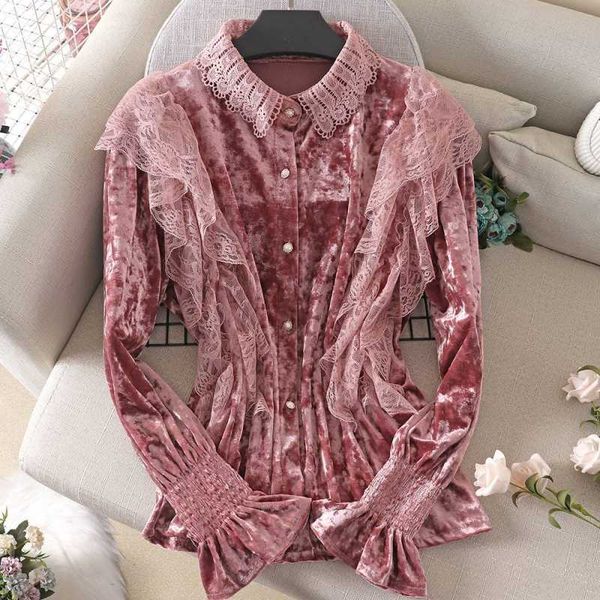 women ruffles mesh blouse spring autumn sweet velvet patchwork lace shirt female long sleeve blouses short lapel 210601, White
women ruffles mesh blouse spring autumn sweet velvet patchwork lace shirt female long sleeve blouses short lapel 210601, White