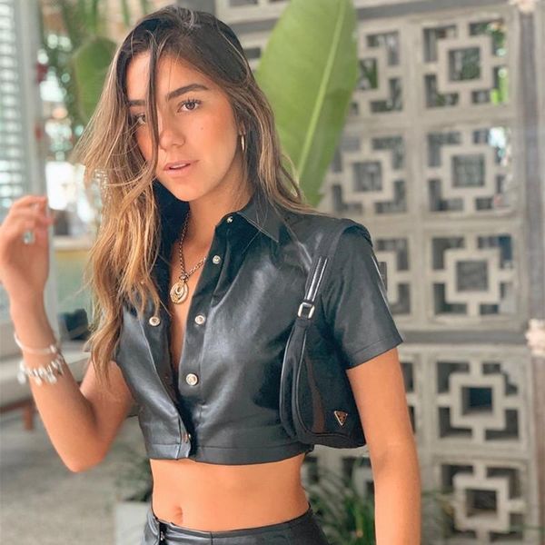 women's t-shirt women buttons up pu leather shirts short sleeve faux crop fashion ladies streetwear summer casual black, White
women's t-shirt women buttons up pu leather shirts short sleeve faux crop fashion ladies streetwear summer casual black, White