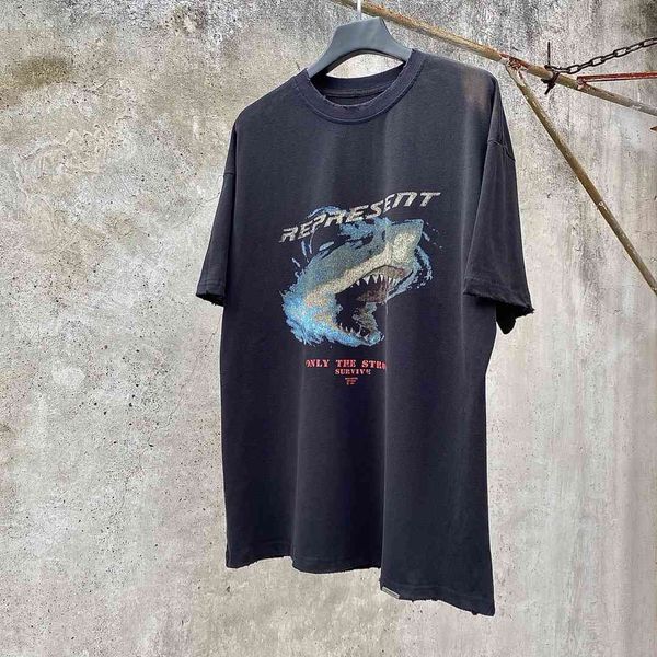 high version representative tee summer new great white shark limited print vintage short sleeve t-shirt, White;black
high version representative tee summer new great white shark limited print vintage short sleeve t-shirt, White;black
