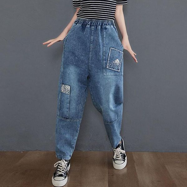 women's jeans high waist women casual arrival 2021 spring simple style vintage embroidery solid color female denim harem pants s3607, Blue
women's jeans high waist women casual arrival 2021 spring simple style vintage embroidery solid color female denim harem pants s3607, Blue
