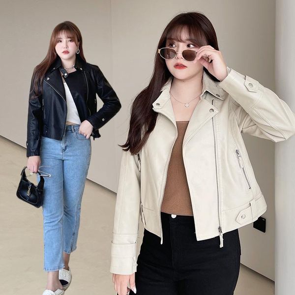 women's leather & faux 2021 fashion casual fat mm large size motorcycle pu jacket temperament was thin lapel long sleeves zipper, Black
women's leather & faux 2021 fashion casual fat mm large size motorcycle pu jacket temperament was thin lapel long sleeves zipper, Black