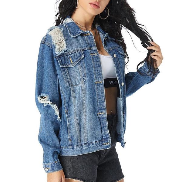 women's jackets autumn and winter 2021 loose solid color holed denim jacket slim versatile fashion street long, Black;brown
women's jackets autumn and winter 2021 loose solid color holed denim jacket slim versatile fashion street long, Black;brown