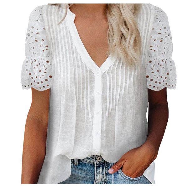 women's blouses & shirts pleated lace stitching for women summer solid v-neck short sleeve blouse blusas elegantes and bloues camisas, White
women's blouses & shirts pleated lace stitching for women summer solid v-neck short sleeve blouse blusas elegantes and bloues camisas, White