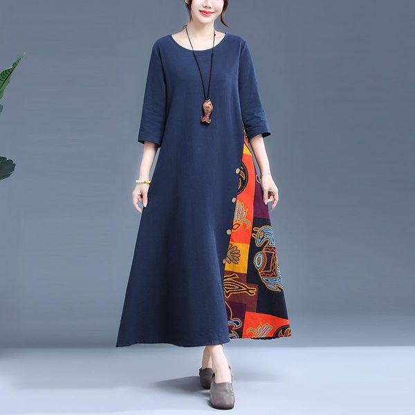 cotton flax floral print maxi dress summer long women elegant dresses female robes loose vintage lyq40 casual, Black;gray
cotton flax floral print maxi dress summer long women elegant dresses female robes loose vintage lyq40 casual, Black;gray
