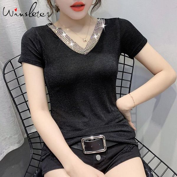 women's t-shirt summer korean clothes fashion shiny v-neck diamonds women ropa mujer slim bottoming shirt tees 2021 t06519, White
women's t-shirt summer korean clothes fashion shiny v-neck diamonds women ropa mujer slim bottoming shirt tees 2021 t06519, White