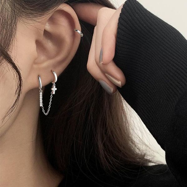 dangle & chandelier siamese double pierced ear buckle earrings 2021 circle korean temperament net red simple and versatile, Silver 
dangle & chandelier siamese double pierced ear buckle earrings 2021 circle korean temperament net red simple and versatile, Silver