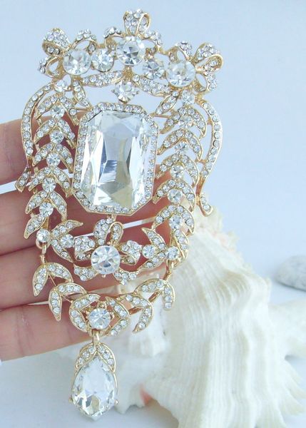 wedding 4.53" gold-tone clear rhinestone crystal teardrop flower brooch pin pendant ee04910c6, Gray
wedding 4.53" gold-tone clear rhinestone crystal teardrop flower brooch pin pendant ee04910c6, Gray