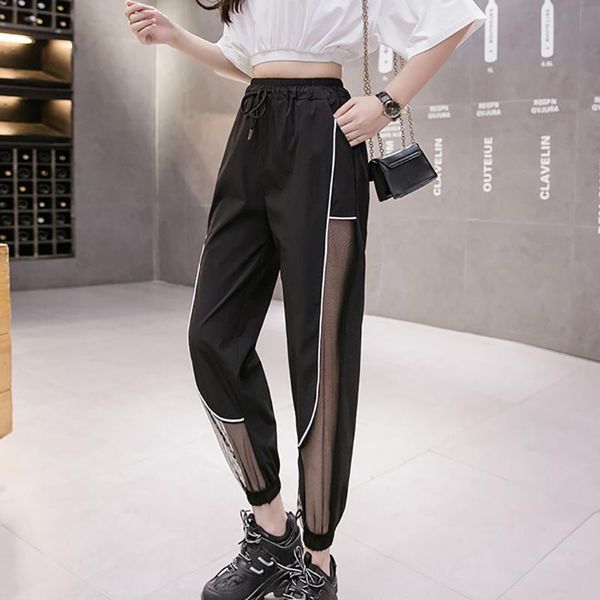 thin high waist streetwear women capris black loose mesh patchwork summer casual reflective white ankle length harem, Black;white
thin high waist streetwear women capris black loose mesh patchwork summer casual reflective white ankle length harem, Black;white