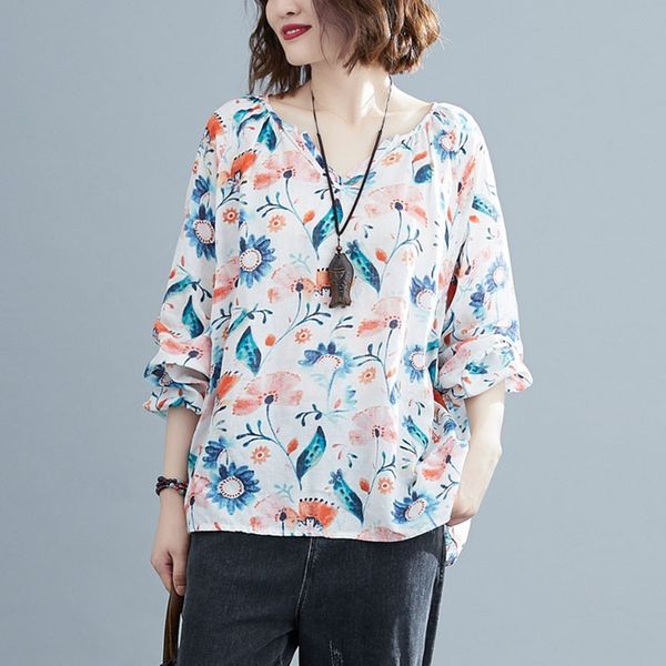 women long sleeve cotton linen t-shirts new arrival spring simple style vintage print loose female casual tees s3193 210412, White
women long sleeve cotton linen t-shirts new arrival spring simple style vintage print loose female casual tees s3193 210412, White