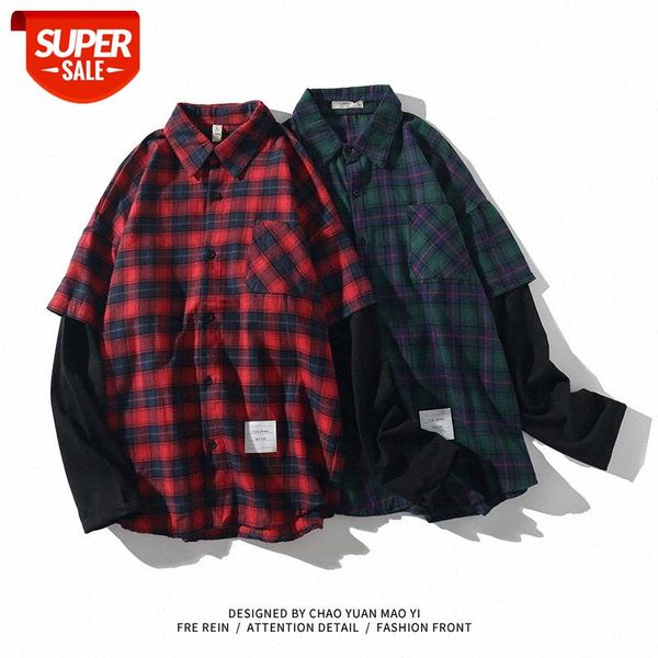 vintage plaid fake two-piece shirt loose men's thin hong kong style long-sleeved direct sale #1v0s, White;black
vintage plaid fake two-piece shirt loose men's thin hong kong style long-sleeved direct sale #1v0s, White;black