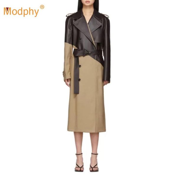 women's trench coats autumn and winter fashion leather stitching khaki windbreaker lapel long sleeve lace-up midi straight coat 2021 cl, Tan;black
women's trench coats autumn and winter fashion leather stitching khaki windbreaker lapel long sleeve lace-up midi straight coat 2021 cl, Tan;black
